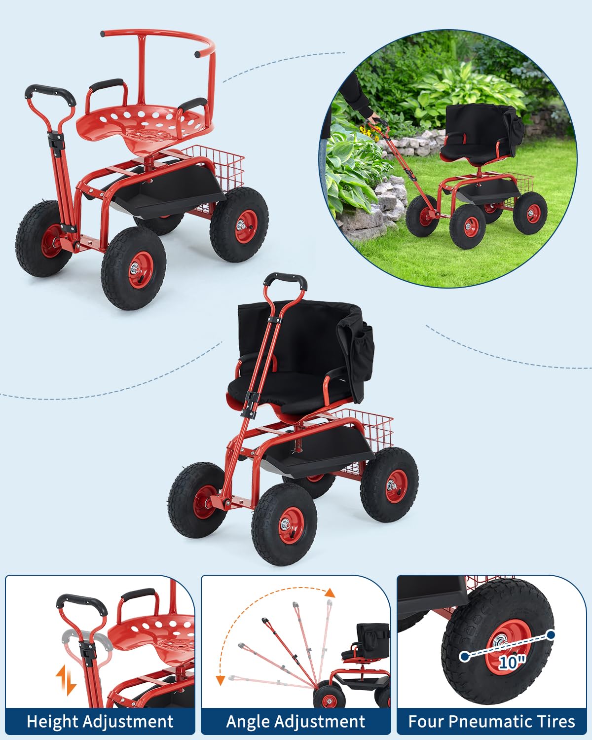 عربة حديقة متينة مع مقعد عمل م - مراجعة Gardening Tools Basket وسعره